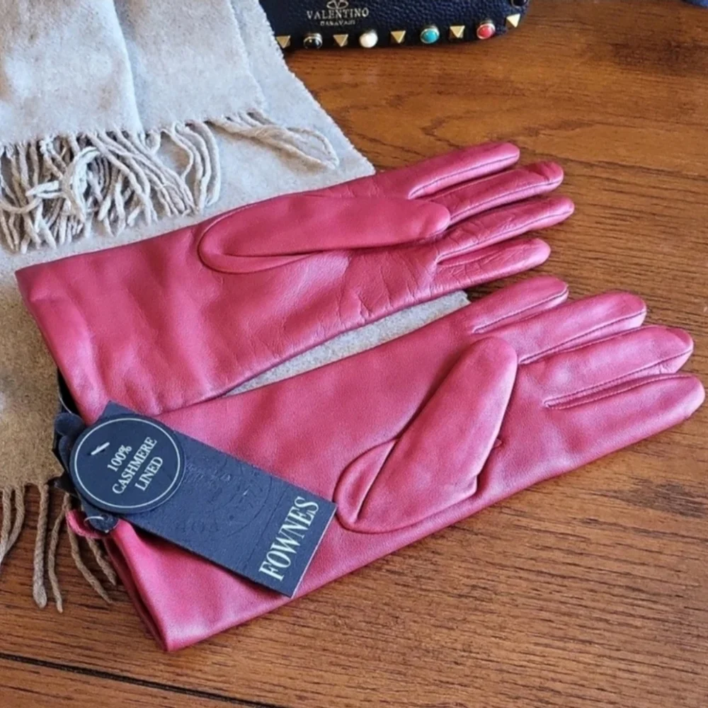 🆕️Fownes soft genuine leather gloves, 100%cashmere lined, cherry red , Size 7
